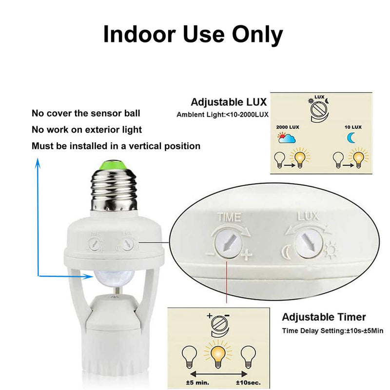 [Australia - AusPower] - 2pcs Motion Activated Light Sockets, E26/E27 Screw in Add on/off Motion Sensor Sockets for Existing Lights, Dusk and Dawn Auto Motion Sensor Light Sockets Indoor for Porch Garage Basement 2 