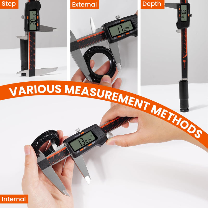 [Australia - AusPower] - HARDELL Digital Caliper, 0-8 Inch Measuring Tool Large LCD Screen,Stainless Steel,Auto-Off,Inch/Fractions/Millimeter Waterproof Caliper Digital Micrometer for DIY/Household/3D Printing 
