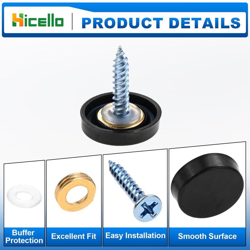 [Australia - AusPower] - 40 Pcs Mirror Screw Cover Cap 0.63"/16mm Diameter Black 304 Metal Decorative Screws with Cap and Gasket for Fasteners, Sign/Advertising Hardware, Construction, Tea Tables, Wardrobes Glass Furniture 