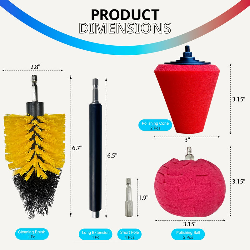 [Australia - AusPower] - 10 Pcs Car Wheel Hub Drill Polishing Cone Sponges, Polishing Pads, Polishing Balls, with Handheld Extension Holder, Suitable for Standard Household Electric Drills. ball & cone_10 