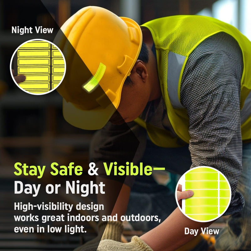 SmartSign Yellow Retro Reflective Hard Hat Stickers - 1" x 4", Pack of 16, Durable Helmet Stickers for Construction & Safety, High Visibility Helmet Strips, Fire Helmet Decals, Strong Adhesive