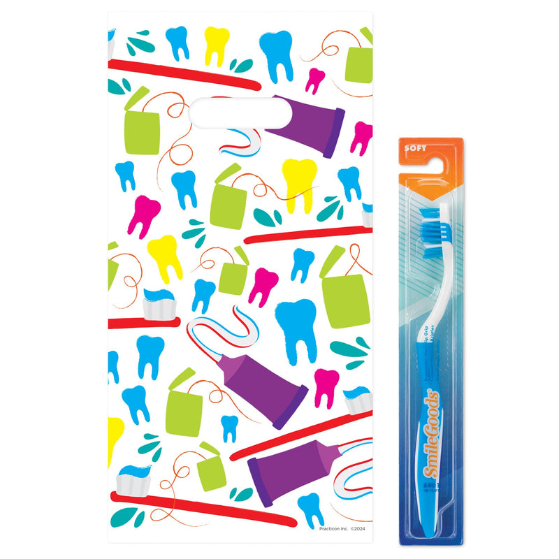 [Australia - AusPower] - Practicon Neon Dental 6" x 12" Dental Giveaway Bag, Dental Hygiene Patient Care Goodie Bag, Dentist Office Plastic Gift Bags, 100 Pack 6" x 12" 