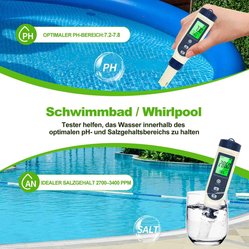 [Australia - AusPower] - PH Meter Water, PH/TDS/EC/Salinity/Thermometer 5 in 1 pH Value Meter with LCD Display, Automatic Temperature Compensation pH Tester, High Precision Water Tester, Ideal for Drinking Water, Pool blue 