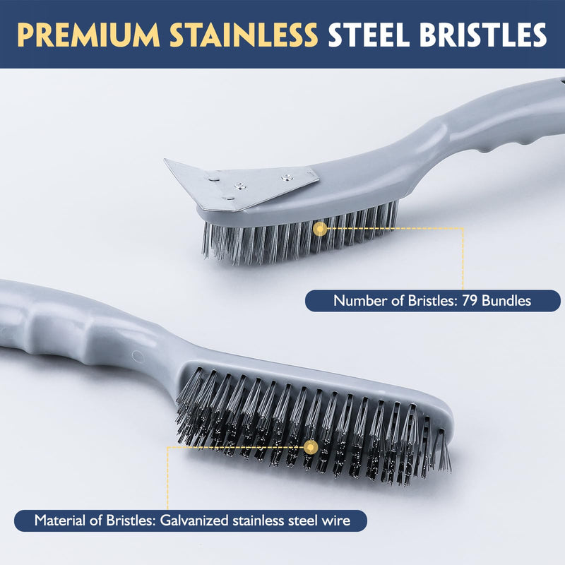 [Australia - AusPower] - Stainless Steel Wire Brush Set 2Pcs,Heavy Duty Wire Brushes with Strong Handle & Metal Scraper,for Cleaning Welding Slag & Rust,Dust and Paint Scrubbing Wire Brush Set 2Pc 