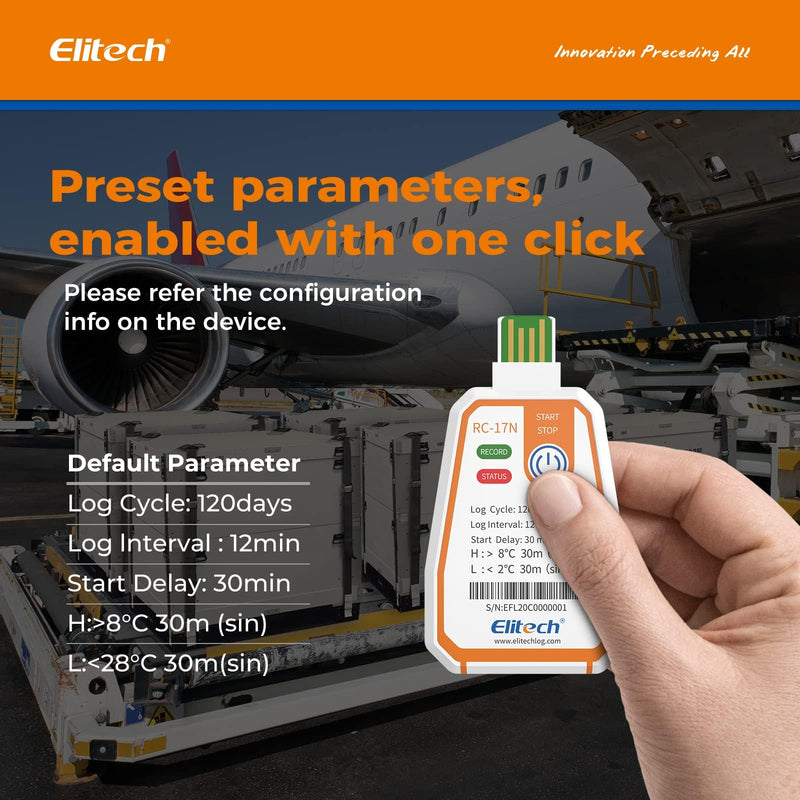 [Australia - AusPower] - Elitech 2Pack USB/NFC PDF Data Logger Recorder Single-use Disposable, up to 120 Days Transportation, Temperature Monitoring Report -22～158℉ RC-17N 120days RC-17N-NFC 2 