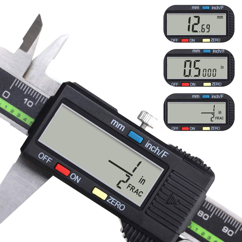 Sattiyrch 6 Inch Digital Caliper, Stainless Steel LCD Measuring Tool | Accurate Inch, MM & Fraction Measurements for Makers and DIYers 6”