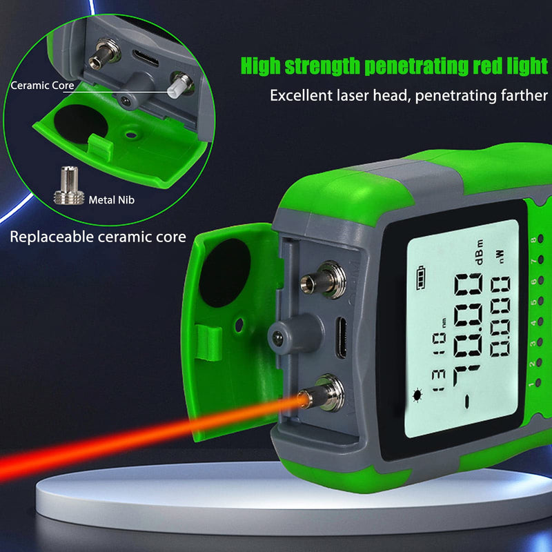 [Australia - AusPower] - Acogedor Optical Power Meter, Portable Fiber Optic Cable Tester,850,980,1270,1300,1310,1490,1550,1577,1625,1650nm, RJ45 Network Testing, 70 10dbm with Battery and USB Charging Cable 10MW 