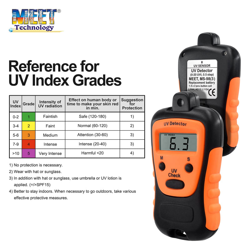 [Australia - AusPower] - Meet UV Strength Tester for Measuring Sun Light UV Level,High Precision UVA UVB Meter,Photometer UV Detector,Portable UV Intensity Meter with 1.5v Battery MS-98(3) 
