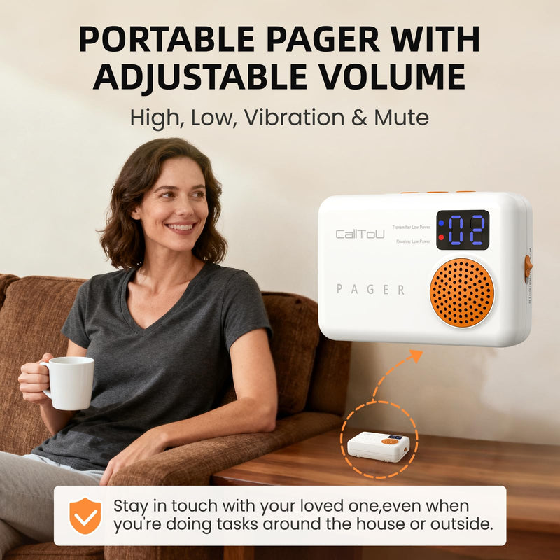 [Australia - AusPower] - CallToU Caregiver Pager - Wireless Call Button for Elderly at Home, Portable Nurse Alert System with Vibration & Sound Alerts for Seniors and Disabled (3 Call Buttons + 2 Receivers) 3 call buttons + 2 receivers 