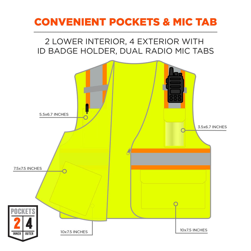 Ergodyne GloWear 8246Z Two-Tone Safety Vest, High Visibility Mesh, Reflective Piping, Pockets for Storage, ID Badge Holder Lime 3X-Large