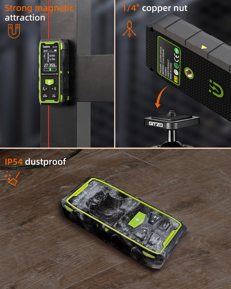 [Australia - AusPower] - Tadeto Dual Laser Measuring Tool, 393FT/120M Bilateral Laser Measurement Tool Backlit LCD Display, Rechargeable Laser Measure with Ft/in/M Multiple Units Length/Area/Volume/Angle Green 