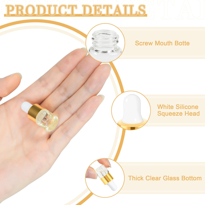 [Australia - AusPower] - 10pcs Mini Glass Dropper Bottle for Essential Oil,1ml Small Clear Sample Dropper Vails with Gold Cap,Perfume Cosmetic Liquid Containers for Traveling 10 1ml 