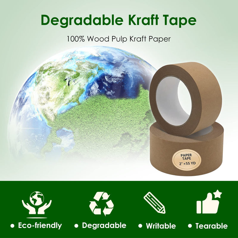 TooCust Writable Brown Paper Tape 2inchx 55YD, Non-Coated Surface - No Water Needed - Hand Tearable,Cardboard Tape, Paper Tape for Shipping, Packing Tape Brown Heavy Duty-1 Roll 1
