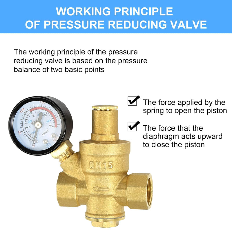 [Australia - AusPower] - Water Pressure Regulator 1/2 inch with Gauge, Made of 100% High Hardness Brass, Adjustable Water Pressure Reducing Valve Water 