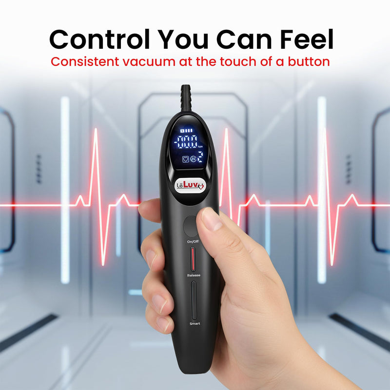 LeLuv Magna LCD Smart Handheld Electric Vacuum Pump Handle — USB-Rechargeable Precision Vacuum Controller with Manual & Smart Modes, with Release Safety, Professional Vaccum Tool - Black Silicone