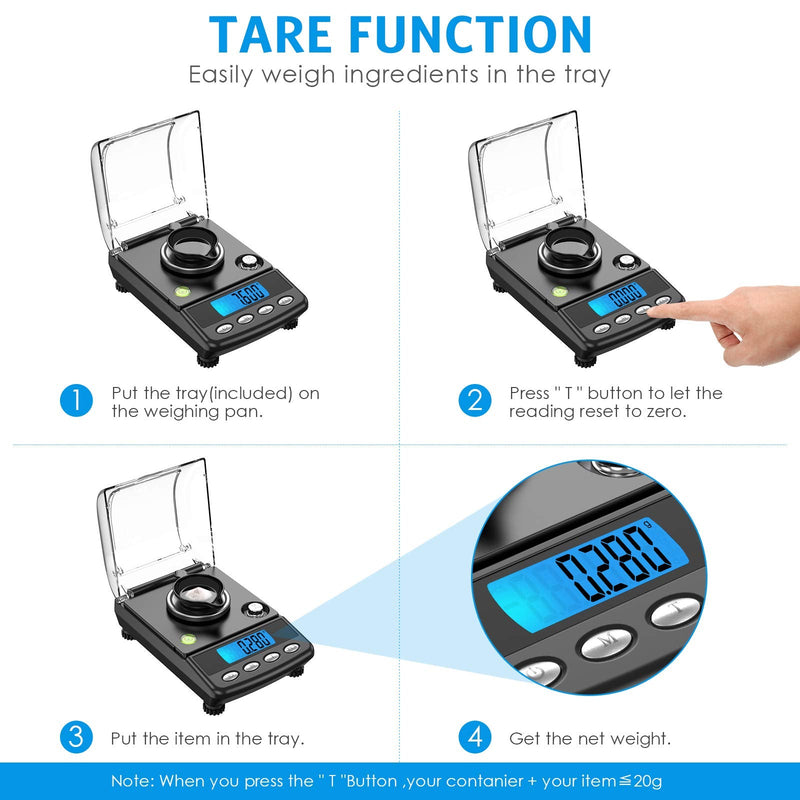 [Australia - AusPower] - AMIR 20g/0.001g Digital Milligram Scale, Precision Electronic Scale with 6 Units, USB & Battery Powered, Tare, Calibration Weights, Tweezers, Pocket Microgram Scale for Powder Medicine, Jewelry 