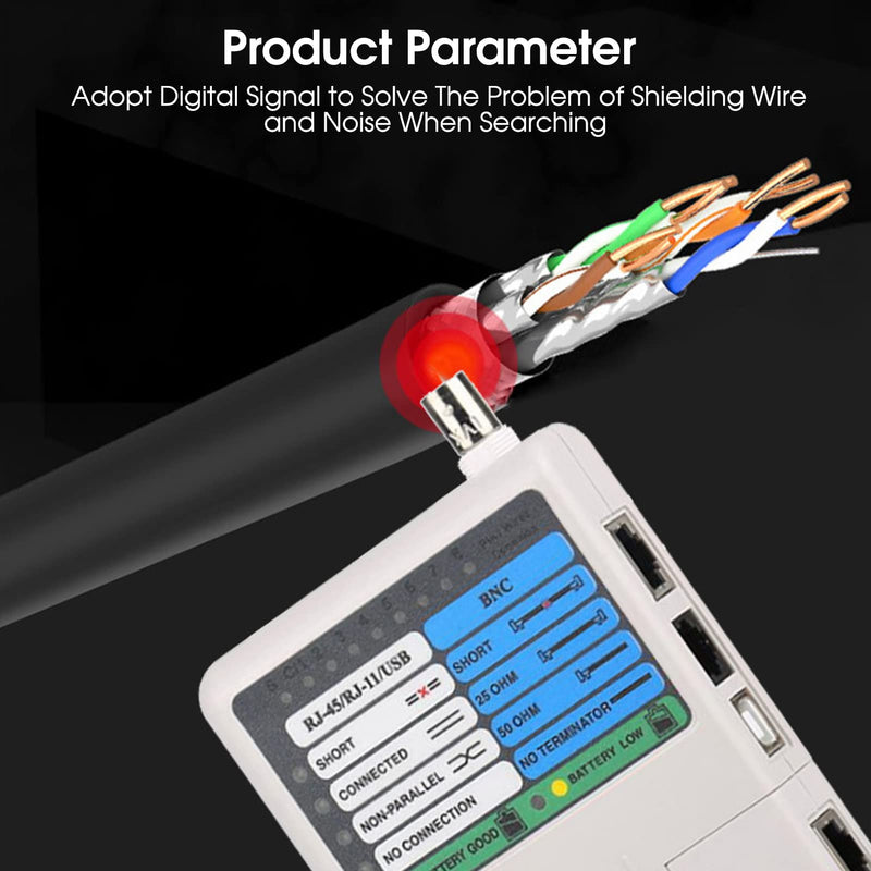 [Australia - AusPower] - Network Tester, RJ11 RJ45 Meter USB BNC 4-in-1 Portable LAN Network Cable Tester Remote Control Line Tester for UTP STP Cable Tracker 