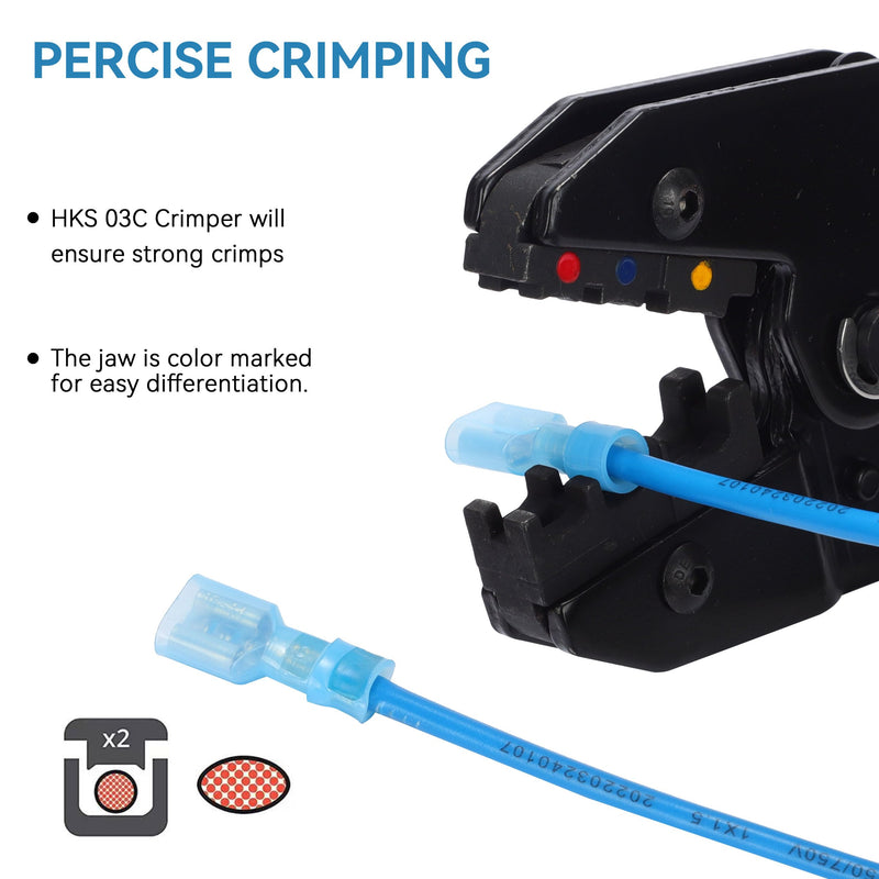 [Australia - AusPower] - HKS 150PCS Nylon Female Spade Quick Disconnect Connector - Blue 16-14 AWG Electrical Wire Connectors Kit - Tinned Copper - Cold-Pressed Wire terminal Automotive Crimp Insulated 