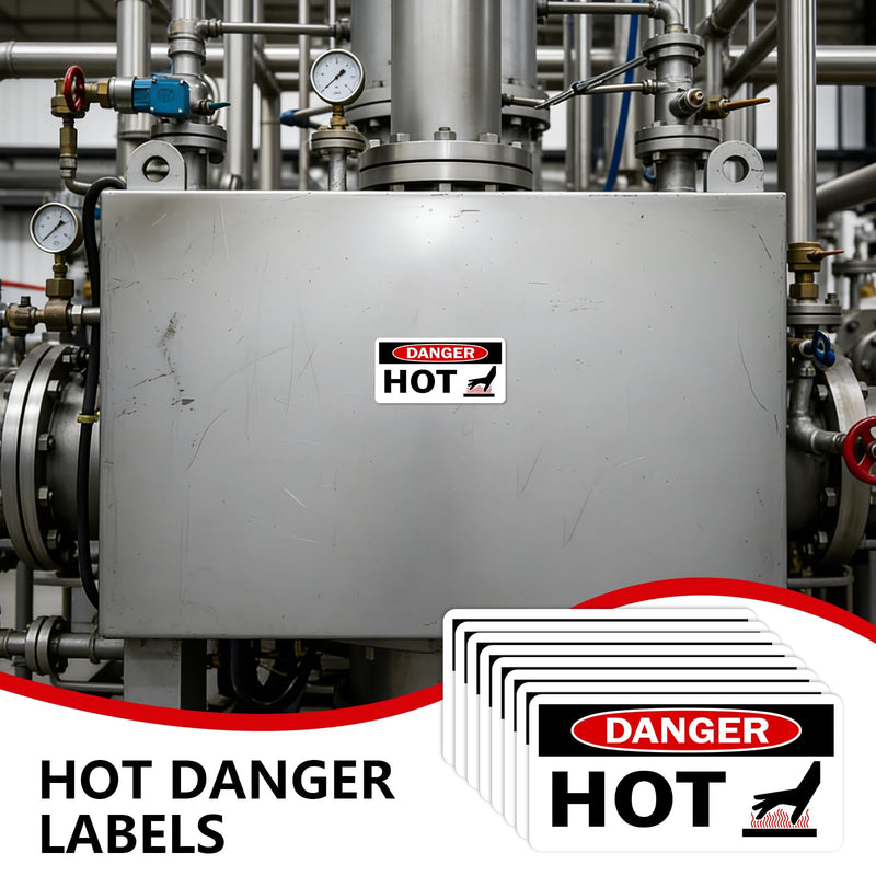20 Pcs Danger Hot Labels, 1.5" x 3" Hot OSHA Stickers with Symbol Self-Stick Adhesive Vinyl for Industrial Home and Equipment Safety Signs(Common) 20 Black on White