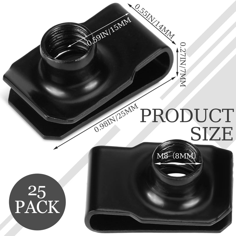 [Australia - AusPower] - 25 Pcs Extruded U Type Nuts Bumper Fender U Style Clip on Nut Extruded U Style Nuts Spring Nuts Black U Style Fasteners for Automotive Metal Fender Grill Retainer Clips(M8) M8 