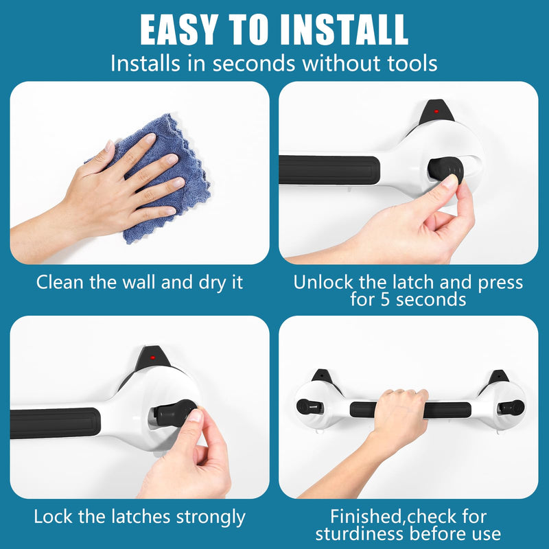 MCDEX Grab Bars for Shower, 2 Pack Shower Handle for Elderly (Black White) | Safety Signal Indicators, Strong Suction Cup, Easy Installation, No Drill, Removable, Anti-Slip, Waterproof 16.5 Inch Black/White