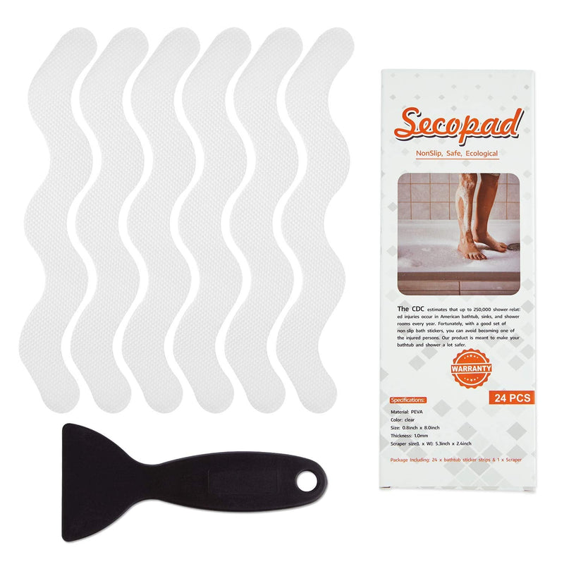 Secopad 24 PCS Patented Anti Slip Shower Stickers and 2 in X 30 FT (360IN) Black Window Screen Repair Tape
