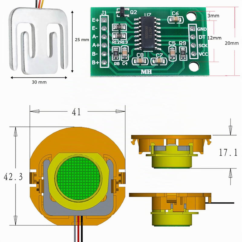 Load Cell Weighing Sensor Half-Bridge Strain Gauge Human Body Scale with Bracket + HX711 Amplifier AD Module Pack of 4 50 kg