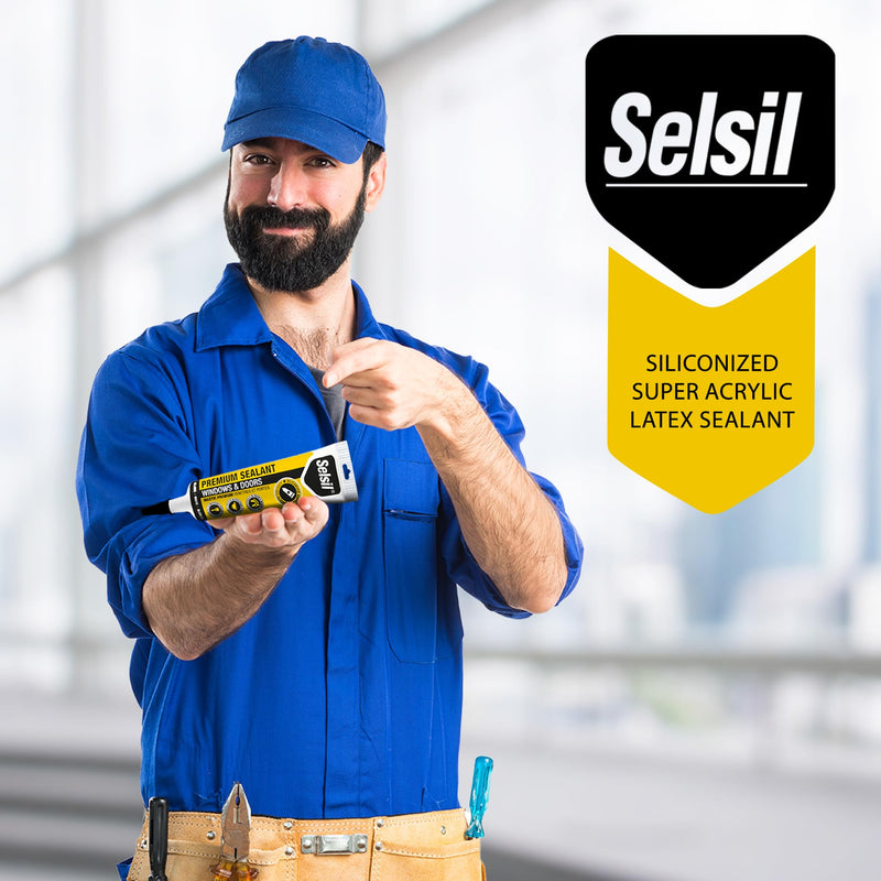 [Australia - AusPower] - Selsil Siliconized Super Acrylic Latex Sealant, Indoor & Outdoor Paintable Caulk - Flexible, Weather & Moisture Resistant, White Caulking for Baseboards, Windows, Doors & More - 5.5 oz (160 ml) 