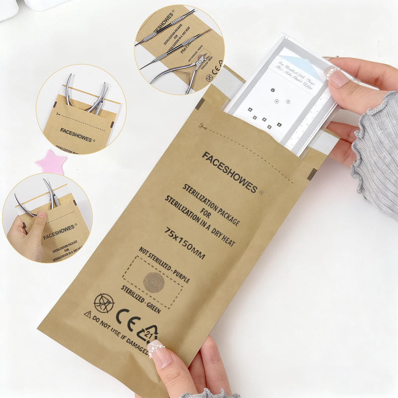 100pcs Sterilizer Kraft Paper Sterilizer for Instruments | Self-adhesive disposable sterilisation bag, self-sealing sterilisation bag for cosmetics and nail tools, 75 x 150 mm