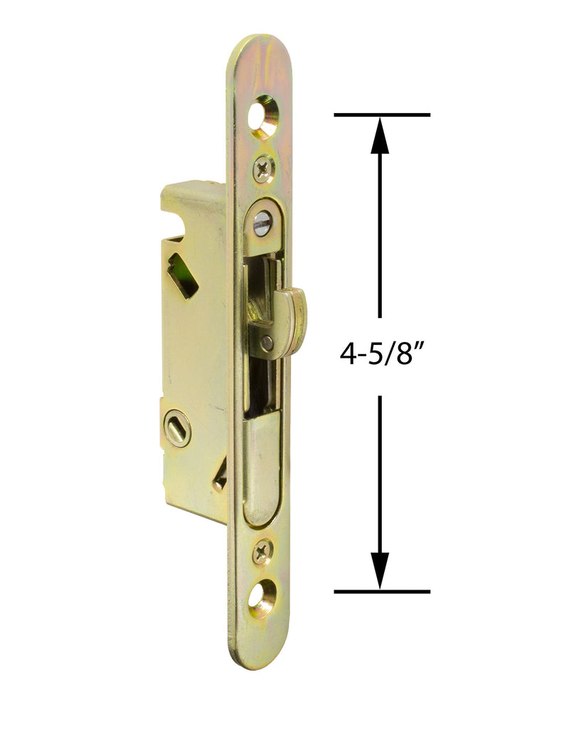 FPL #3-45-S Sliding Glass Door Replacement Mortise Lock with Adapter Plate, 4-5/8” Screw Holes, 45 Degree Keyway- YZD Plating 4-5/8" Screw Holes