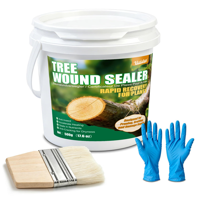 Tree Wound Sealer, 17.6oz Water-Based Tree Pruning Sealer with Brush, Reduce Sap Loss for Long-Lasting Protection, Trees Wound Dressing for Pruning Cut, Grafting, Damage Repair, Bonsai, Fruit Trees