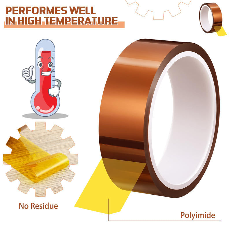 Outus 2 Pcs Rolls of Heat Tape High Temperature Polyimide Tape 500 Fahrenheit Degree Heat Resistant Adhesive Film for Soldering Electrical Works 3D Printing (1.18''X 108ft) 1.18''X 108ft