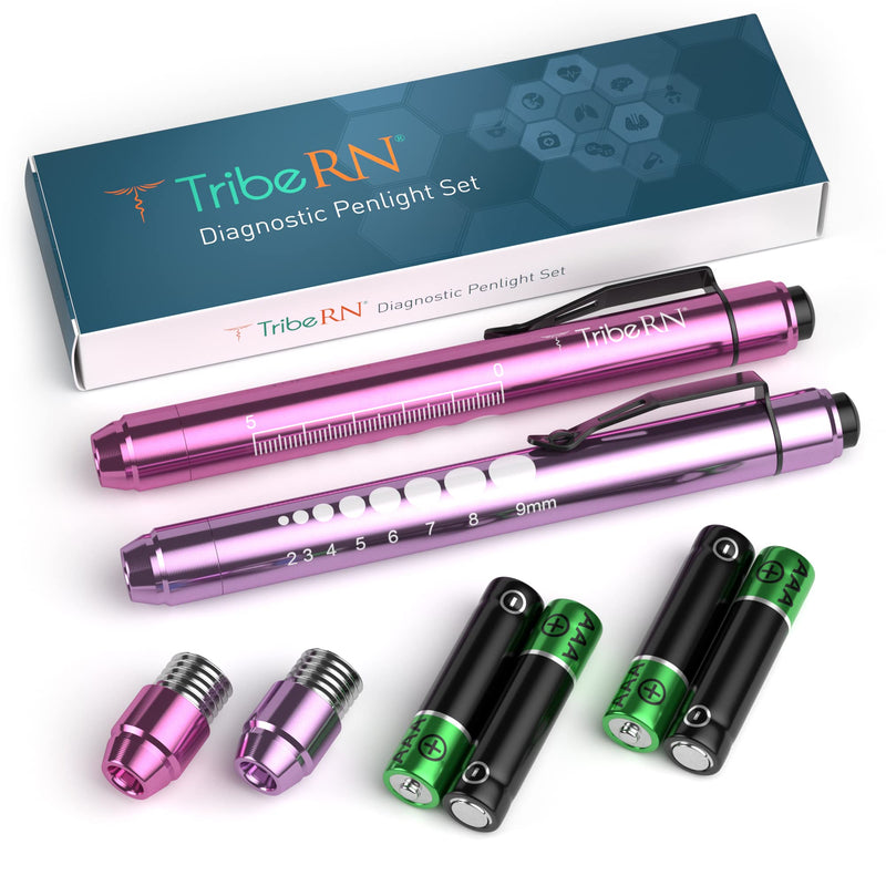[Australia - AusPower] - Penlights for Nurses - Medical Pen Light with Pupil Gauge for Doctors, EMTs, Nurses and Nursing Students - LED White Light and Warm Light - Essential Nursing Student Supplies, 2 Pack (Pink/Purple) Pink/Purple 