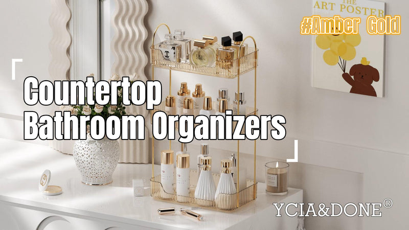 YCIA&DONE Bathroom Organizer Countertop, Makeup Storage, Skincare Cosmetic Tray Shelf, Perfume Holder Rack for Vanity Counter, Large Capacity, Easy to Install, Clean, 2 Tiers, Smoky Gray 2-Tier