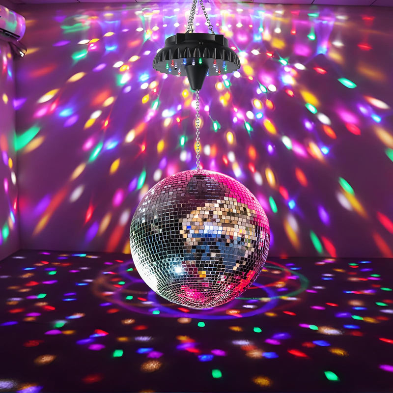 [Australia - AusPower] - Disco Ball Motor Rotating with Light: Rechargeable Disco Ball Spinner with Remote Adjustable Speed - 18 RGBW LED Light for Wedding Party Decor 