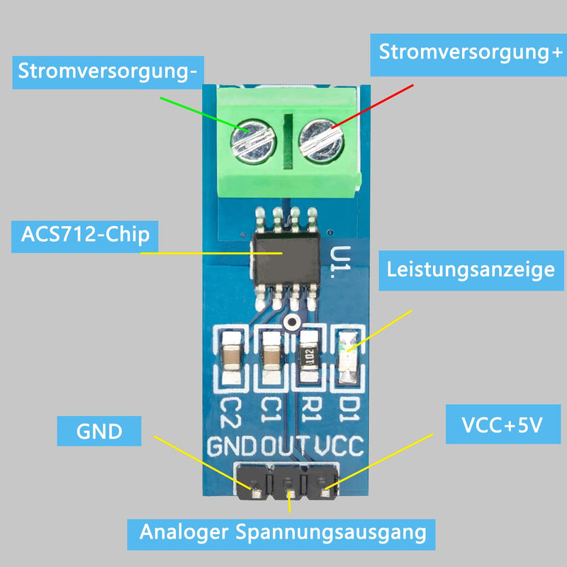 5 x 5A Current Sensor ACS712 | Range Module, Current Sensor, Compatible with Arduino Bascom