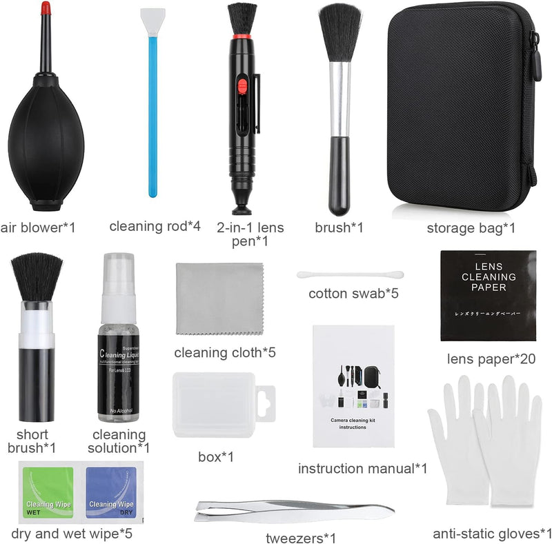 [Australia - AusPower] - 14-in-1 Camera Lens Cleaning Kit - Mirrorless Camera Sensor Cleaning Kit for DSLR Camera Canon Sony Nikon Including Lens Blower/Detergent/Swabs/Cleaning Cloth/Cleaning Pen/Cleaning Brush 14 IN 1 