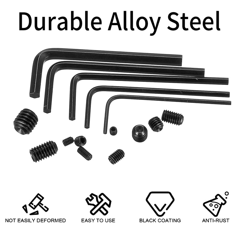 [Australia - AusPower] - Set Screws Assortment Kit, 400 Pcs M3/M4/M5/M6/M8 Allen Head Hex Socket Grub Screw Set, Black Hex Allen Head Screws with Internal Hex Drive for Door Handles, Light Fixture Screws 