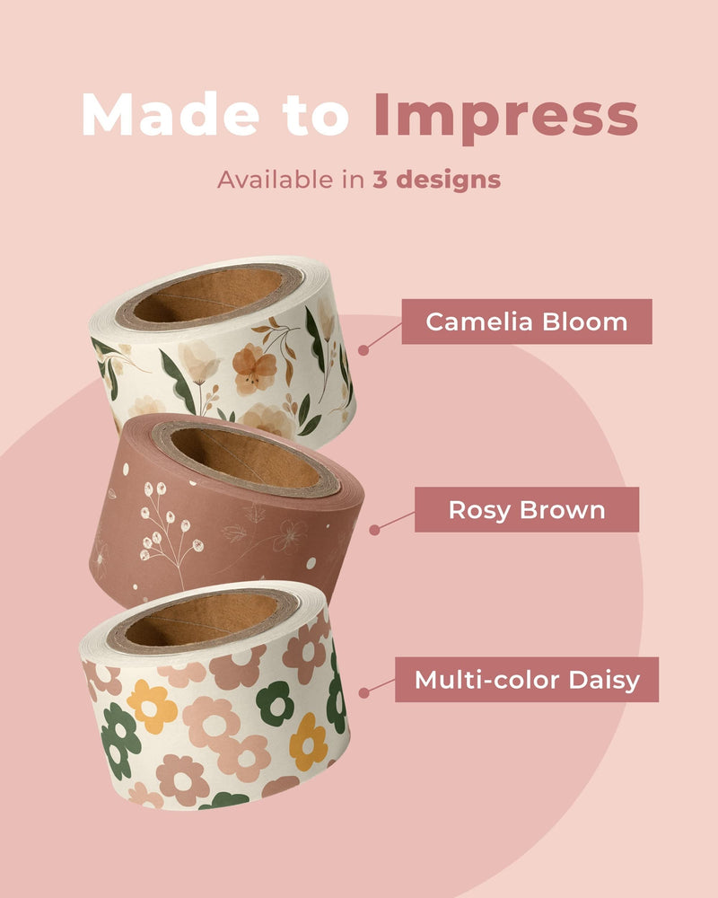 Impack Water Activated Tape - Packing Tapes for Sealing Boxes and Cartons - Gummed Tape for Mail Boxes or Gift Boxes - Biodegradable Paper Shipping Tape for Small Business (Rosy Brown 164ft - 50m) Rosy Brown Floral