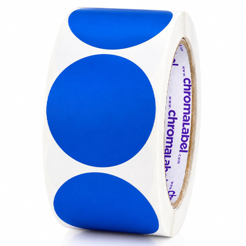 ChromaLabel Blue Dot Stickers, 2 Inch Round Color Coding Labels, 500/Roll, Writable Permanent Adhesive Circle Stickers for Inventory, Warehouse, Classroom, Moving Boxes, Office, Bins & Shelves 2" Dark Blue