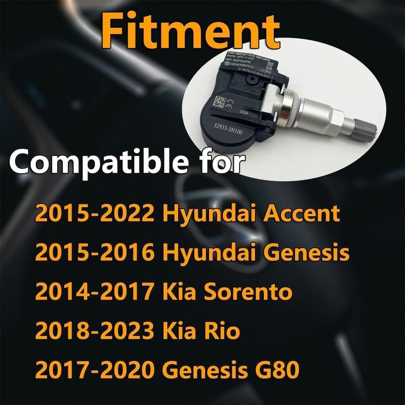[Australia - AusPower] - Cheriezing Pre-Programmed Tire Pressure Monitoring System Sensor Compatible with Select Hyundai Kia Models 2015-2022 Accent Genesis Sorento Rio 433MHz TPM Sensor (4 PCS) 