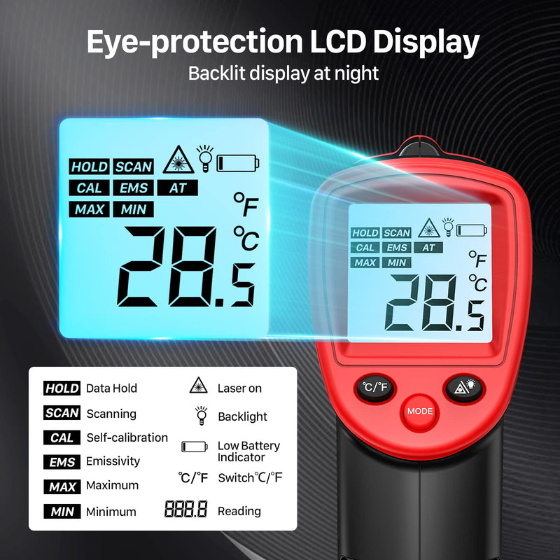[Australia - AusPower] - Eventek Infrared Thermometer Gun, -58°F~788°F (-50°C~420°C), IR Laser Temperature Gun for Cooking, Pizza Oven, Grill, Griddle, Engine with Adjustable Emissivity & Max Min (NOT for Humans) -58°F~788°F (-50°C~420°C) 