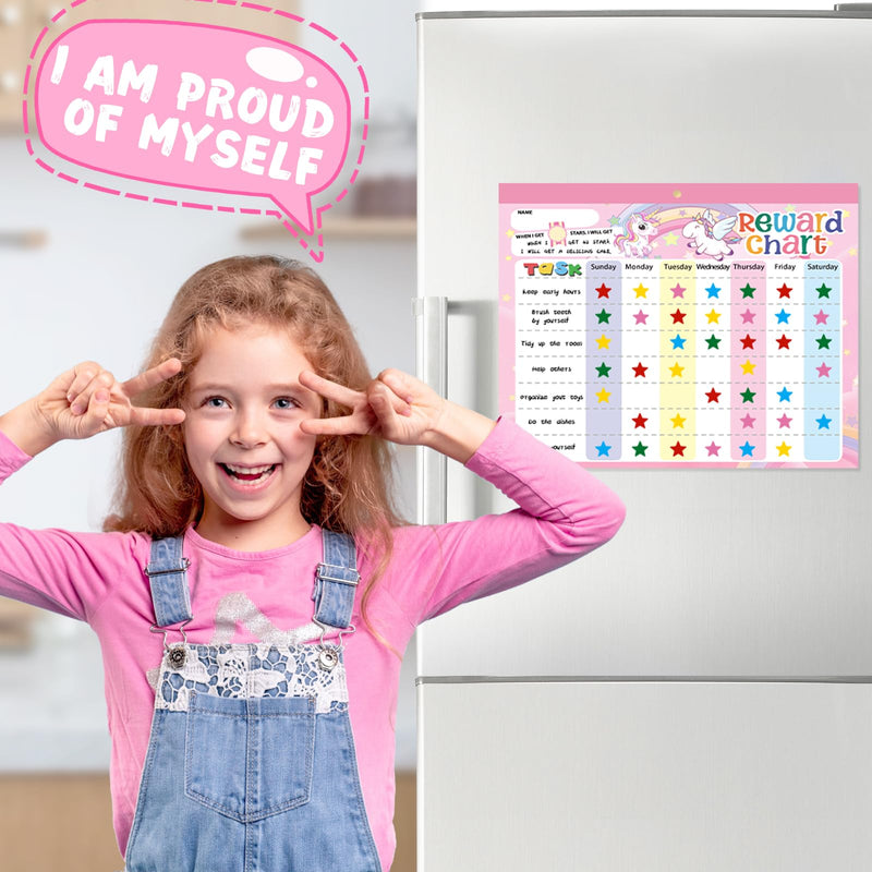 [Australia - AusPower] - Magnetic Reward Chart for Kids at Home, Behavior Chart Pad with 26 Chore Charts, 1680 Star Stickers, 84 Motivational Stickers to Develop Responsibility & Good Habits (Unicorn) Unicorn 