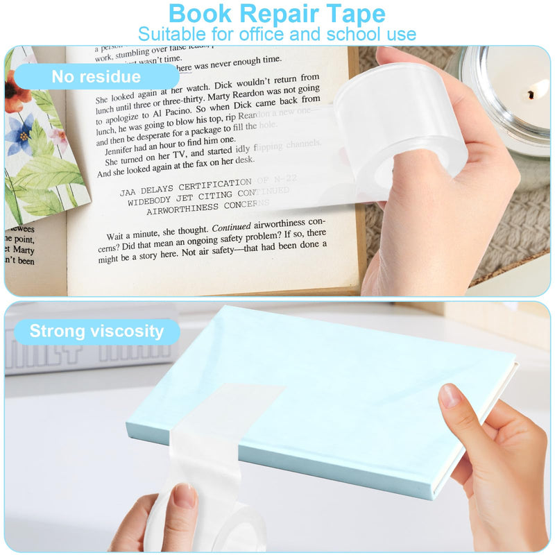 Engorgio 3Inch x 16.5Ft，Archival Safe Book Repair Tape 2pcs，Clear Strong Waterproof Adhesive，Old Books,Broken Pages，for Textbook Spine，Removable Book Binding Tape，Library Repair Supplies. 2