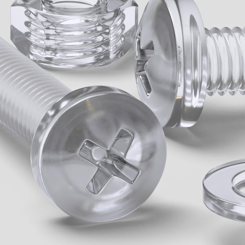 [Australia - AusPower] - Pack of 60 Transparent Clear Plastic Acrylic M6 x 30mm Nuts & Bolts, Washers - Acrylic Plastic Screws, (15/64 x 1 3/16 in) 