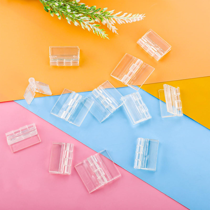 [Australia - AusPower] - 12 Pcs Plastic Hinges Piano Hinge Acrylic Hinges Self Adhesive Clear Small Hinges for Cabinet Aquarium Lid Furniture Display Stand, 35x30mm 