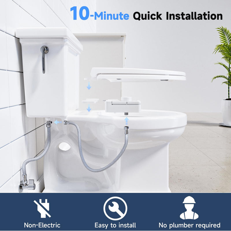 SAMODRA Bidet Attachment for Toilet, Non-Electric Fresh Cold Water Bidet Toilet with Angle Control Dual Nozzle, Adjustable Water Pressure & Self Cleaning Nozzle (1 Unit, WHIET) 1 unit
