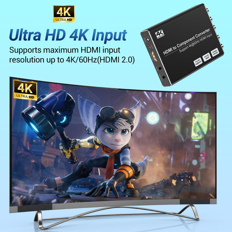 [Australia - AusPower] - 4K HDMI to Component Converter with Scaling Function, HDMI to YPbPr Converter Support 4K/60Hz HDMI 2.0 Input, Support 480i/576i Component Output, Compatible with DVD/PS3/PS4/PS5/Amazon Fire TV Sticks 4K HDMI to Component 