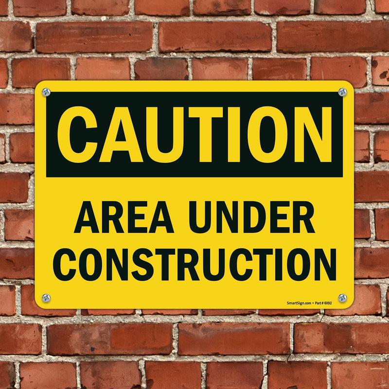 SmartSign - U9-1377-NP_10x14 "Caution - Area Under Construction" Sign | 10" x 14" Plastic Black on Yellow 10" x 14"