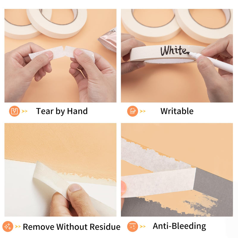 [Australia - AusPower] - KICNIC White Masking Tape 3 Pack, General Purpose Painter's Tape 0.7inch x 60yard, 180 Yards Total, Beige Crepe Paper Tape for Painting, Labeling, Packing, Craft, Art 3 Rolls 